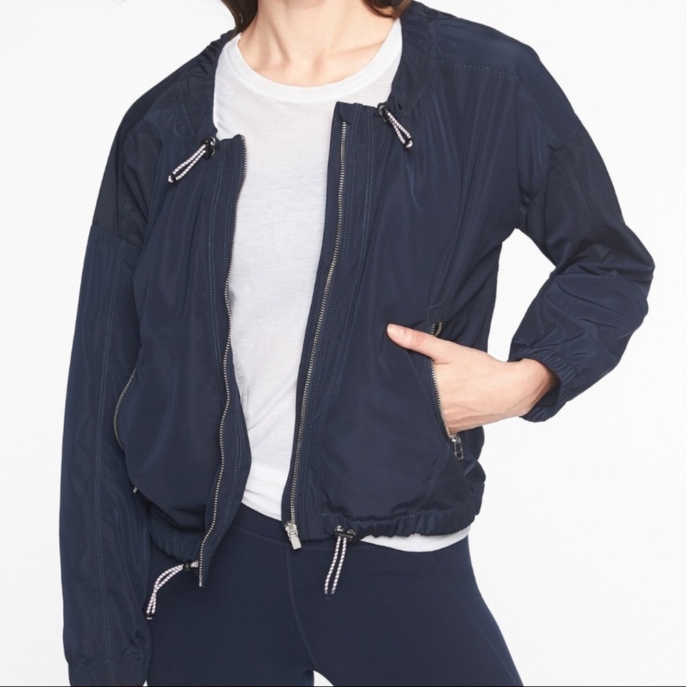 Athleta Chill Bomber Adjustable Zip Up Navy Jacket